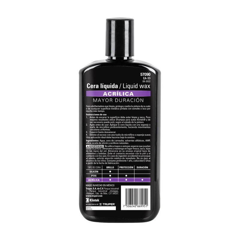 CERA LÍQUIDA ACRÍLICA PARA AUTO KLINTEK, 473 ML