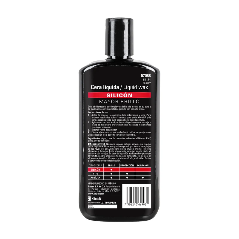 CERA LÍQUIDA DE SILICÓN PARA AUTO KLINTEK, 473 ML