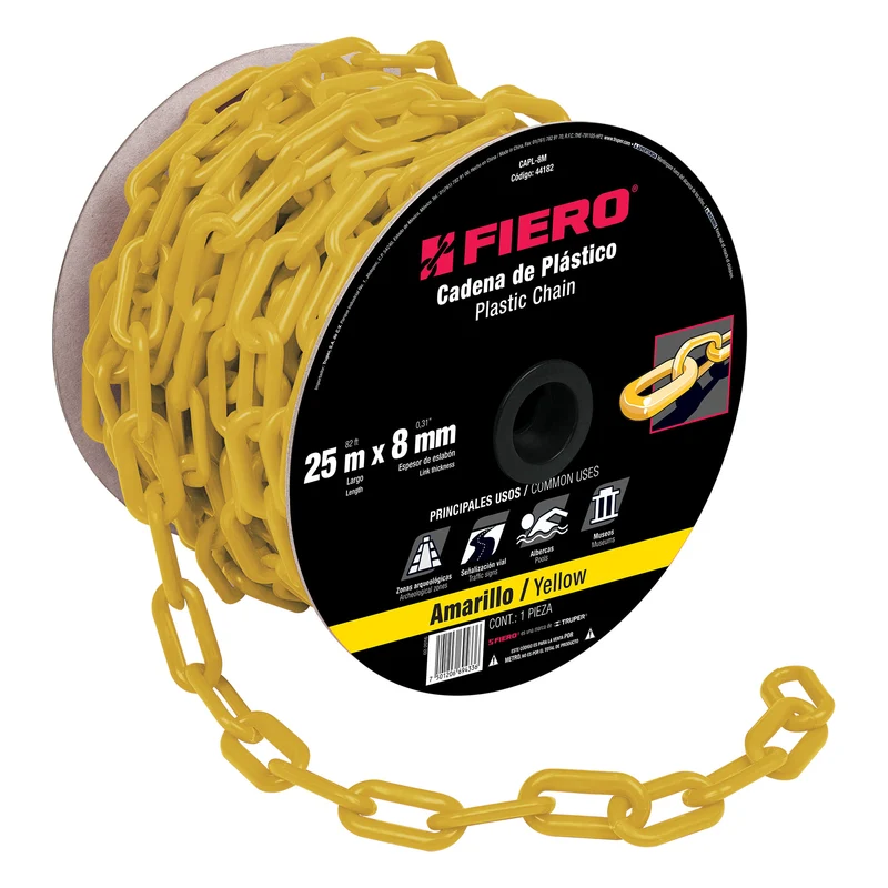 CADENA FIERO 8 MM DE PLÁSTICO AMARILLA, CARRETE DE 25M