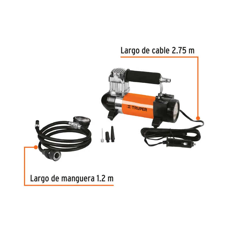 COMPRESOR DE AIRE TRUPER 12V PARA AUTO, PORTÁTIL