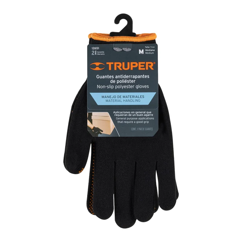GUANTES DE POLIÉSTER TRUPER CON PUNTOS DE PVC EN PALMA, TALLA M