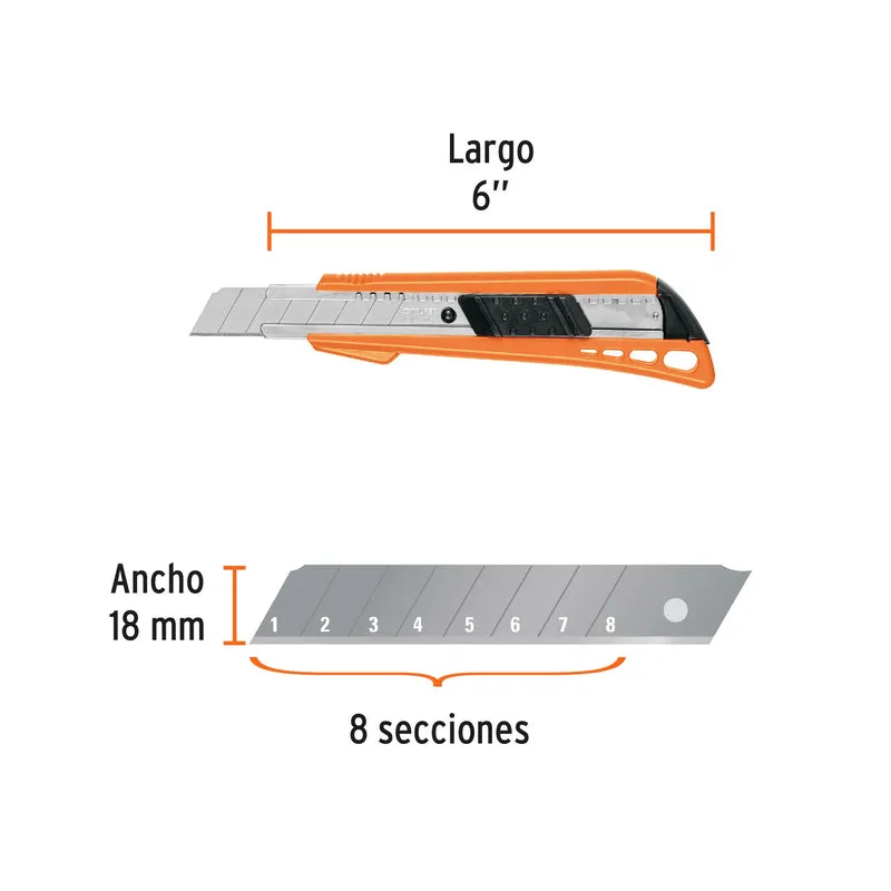 CUTTER 18 MM REFORZADO TRUPER DE PLÁSTICO CON ALMA METÁLICA