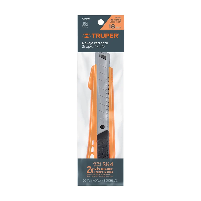 CUTTER 18 MM REFORZADO TRUPER DE PLÁSTICO CON ALMA METÁLICA