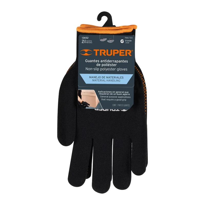 GUANTES DE POLIÉSTER TRUPER CON PUNTOS DE PVC EN PALMA, TALLA G