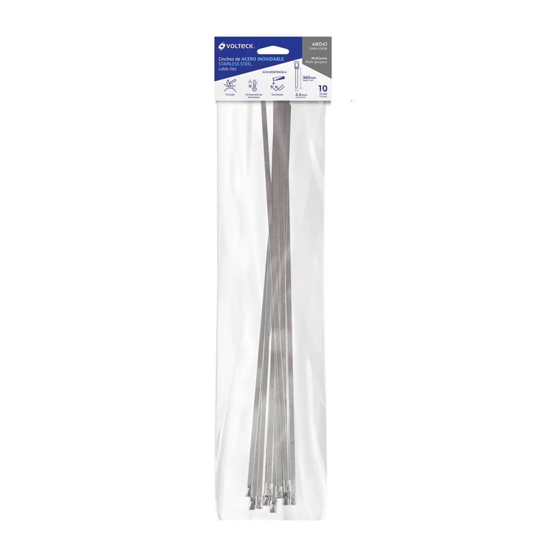 BOLSA CON 10 PRECINTOS VOLTECK DE 36 CM, ACERO INOXIDABLE
