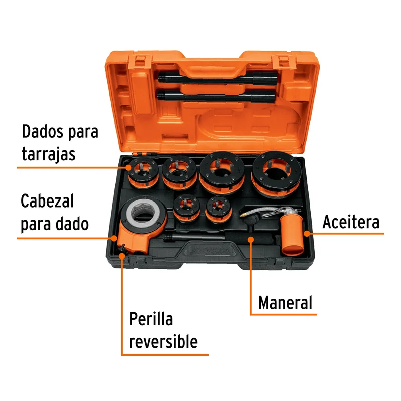 JUEGO DE 9 TARRAJAS PARA TUBO, TRUPER