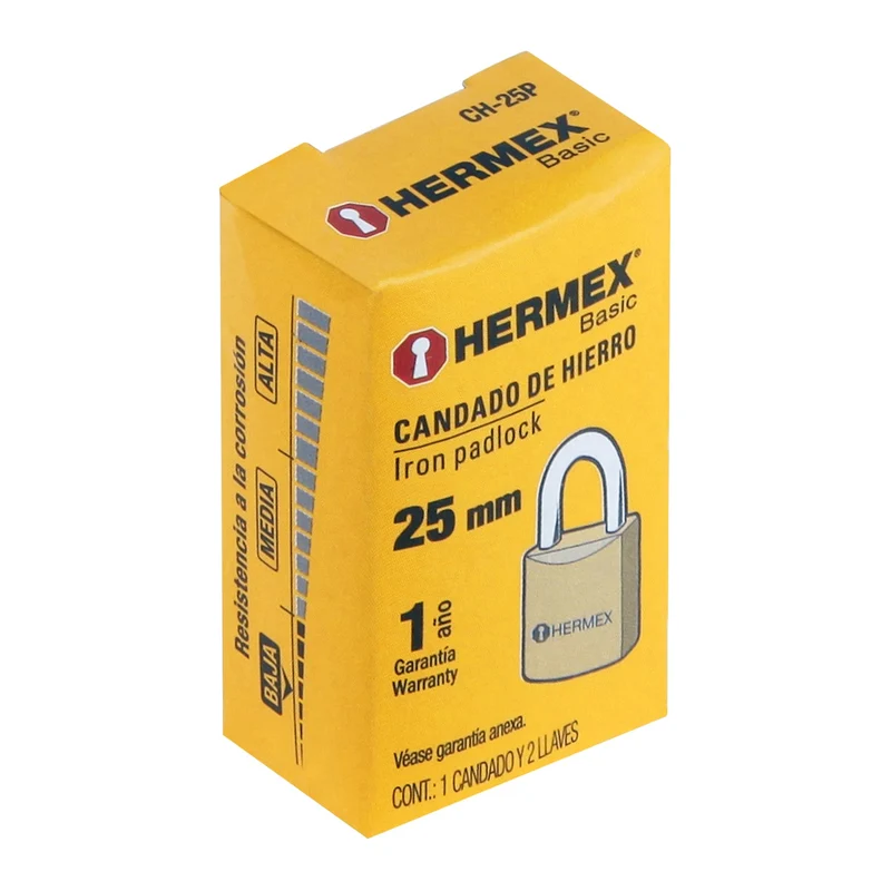 CANDADO DE HIERRO HERMEX, COLOR LATÓN 25 MM