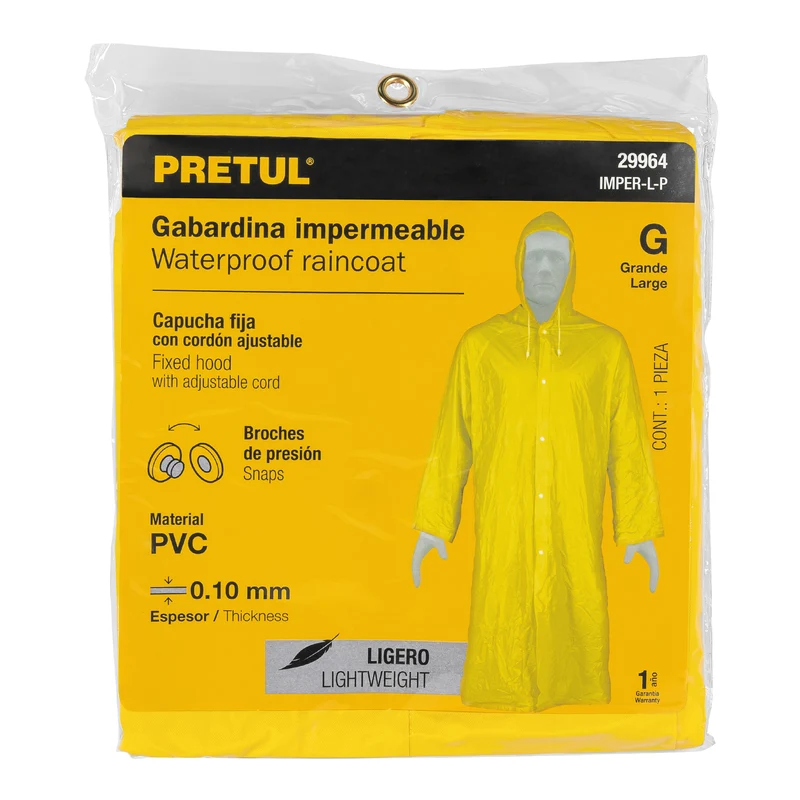 GABARDINA IMPERMEABLE LIGERA DE PVC, TALLA G, PRETUL