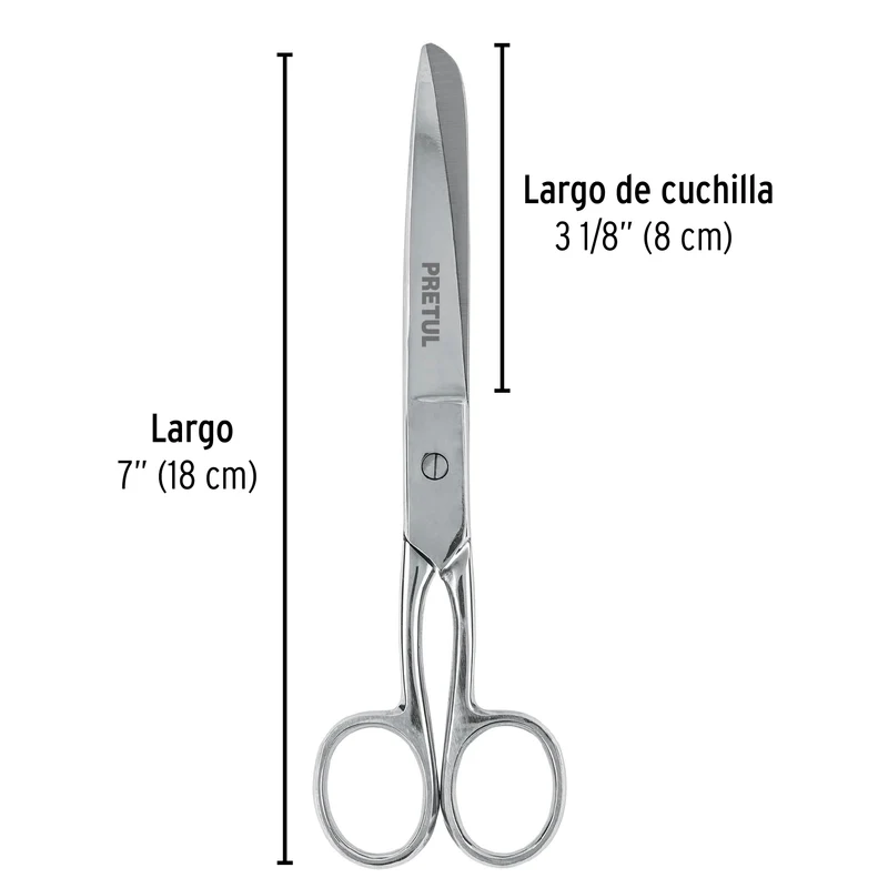 TIJERA 7" (18 CM) DE ACERO INOXIDABLE PARA COSTURA, PRETUL