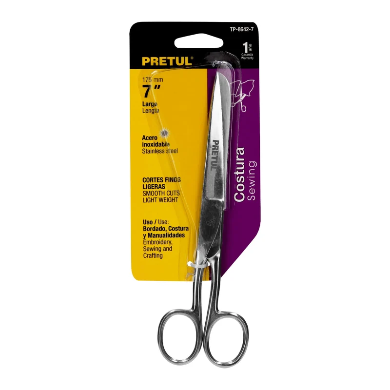 TIJERA 7" (18 CM) DE ACERO INOXIDABLE PARA COSTURA, PRETUL