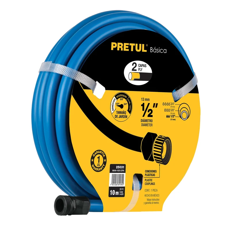 MANGUERA AZUL 1/2" 2 CAPAS 10 M CONEXIONES PLÁSTICAS, PRETUL