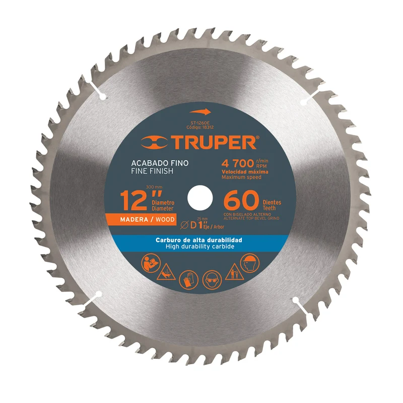 DISCO SIERRA 12" PARA MADERA TRUPER, 60 DIENTES CENTRO 1"