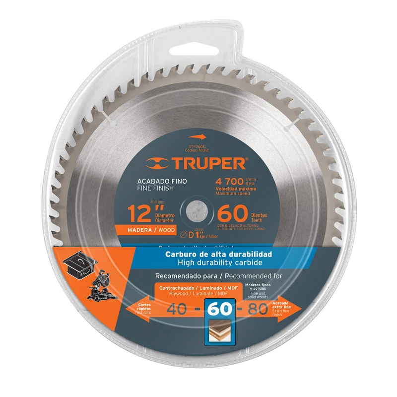 DISCO SIERRA 12" PARA MADERA TRUPER, 60 DIENTES CENTRO 1"