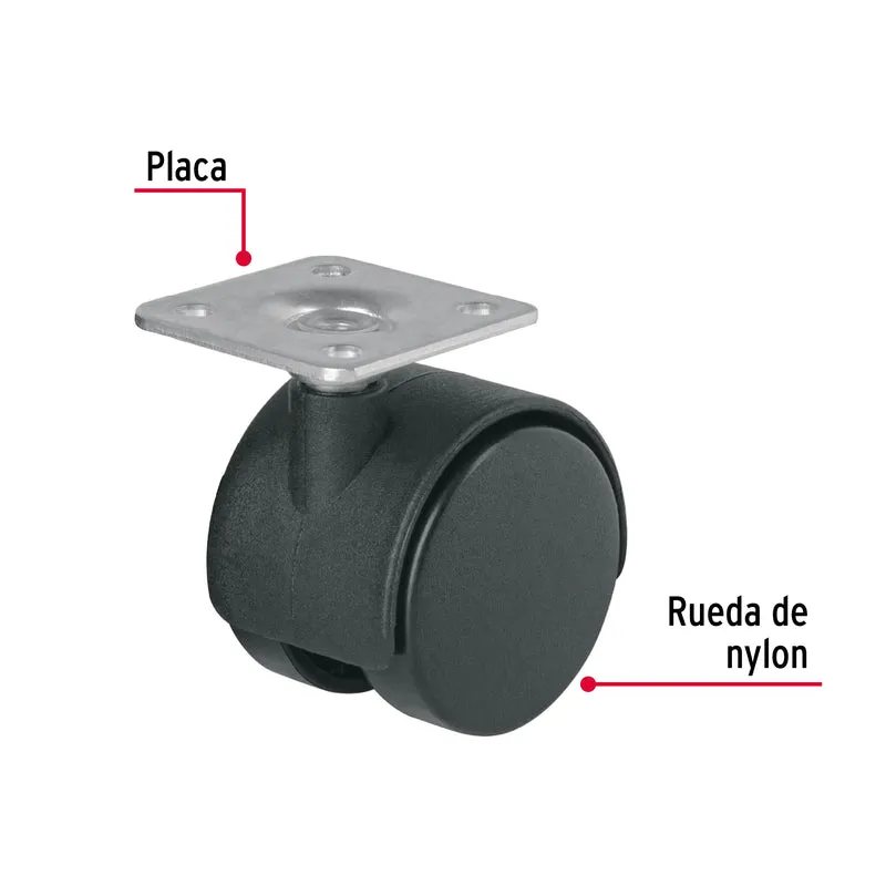 RODAJA TIPO YOYO DE 40 MM CON PLACA, SIN FRENO, FIERO