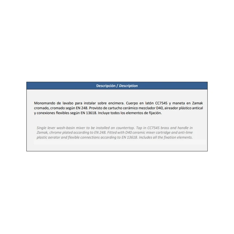 MONOCOMANDO P/ LAVATORIO GE2