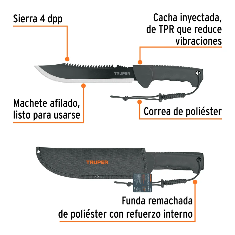 MACHETE DOBLE FILO 10" C/ FUNDA, TRUPER