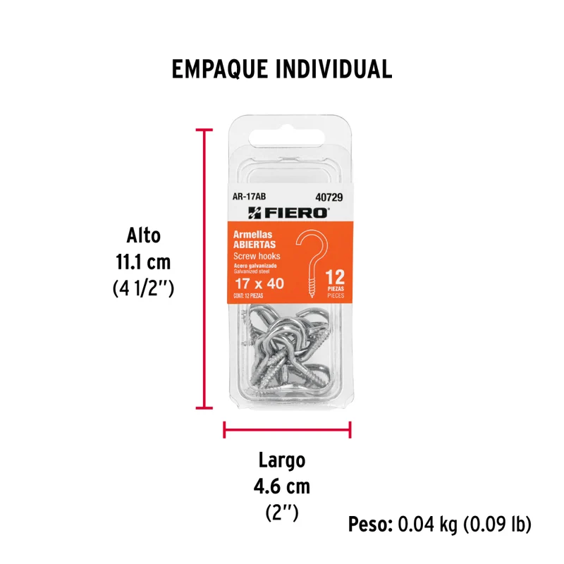 BLISTER CON 12 ARMELLAS ABIERTAS DE 17 X 40, FIERO