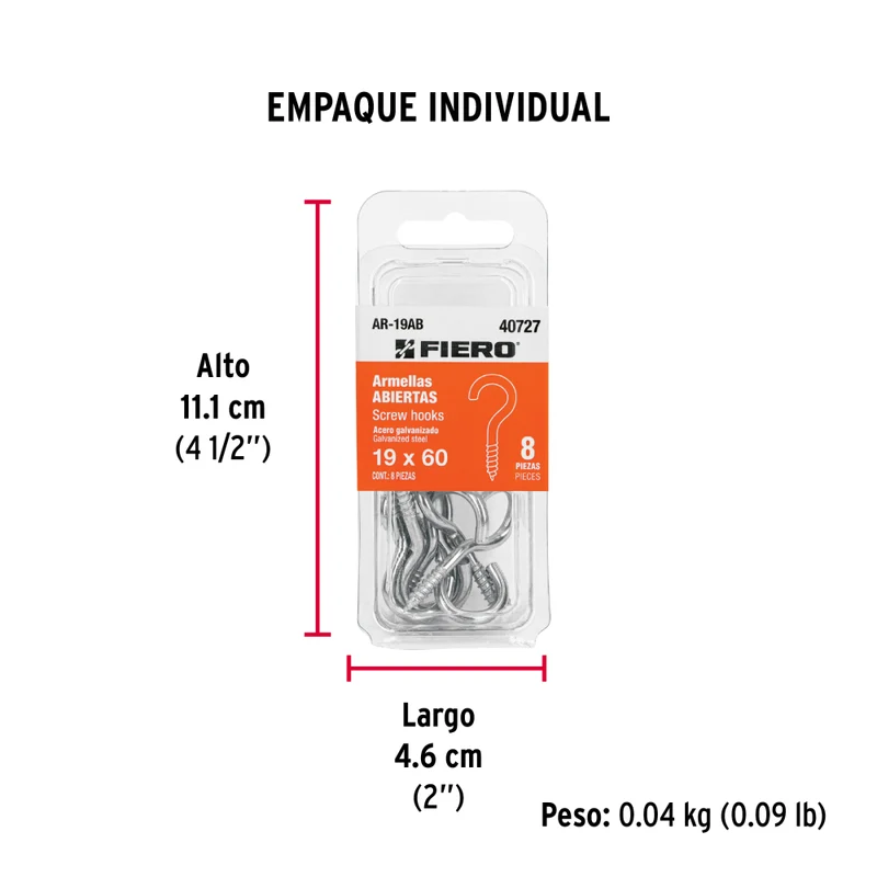 BLISTER CON 8 ARMELLAS ABIERTAS DE 19 X 60, FIERO
