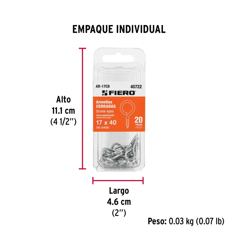 BLISTER CON 20 ARMELLAS CERRADAS DE 17 X 40, FIERO º