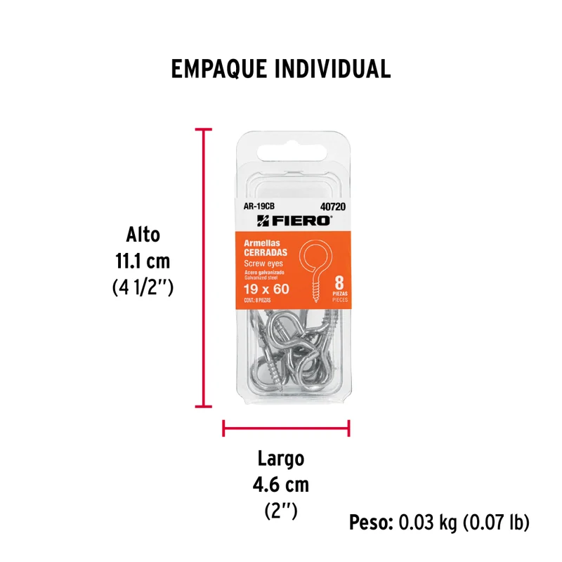 BLISTER CON 8 ARMELLAS CERRADAS DE 19 X 60, FIERO