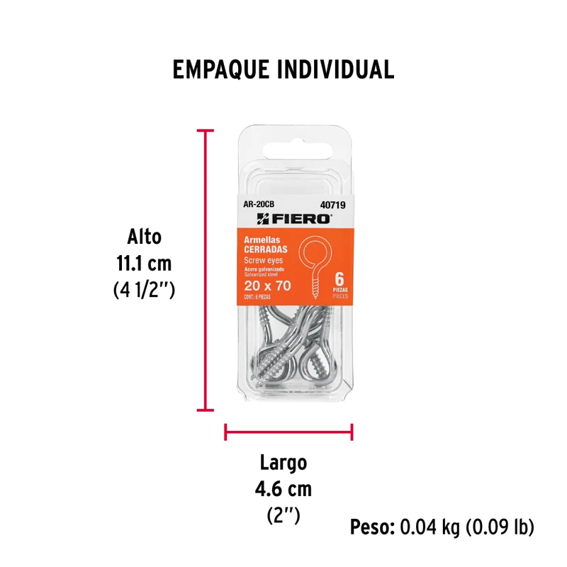 BLISTER CON 6 ARMELLAS CERRADAS DE 20 X 70, FIERO