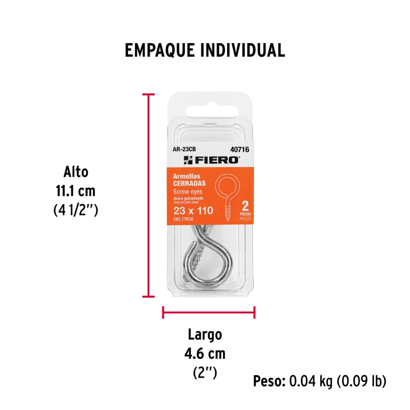 BLISTER CON 2 ARMELLAS CERRADAS DE 23 X 110, FIERO