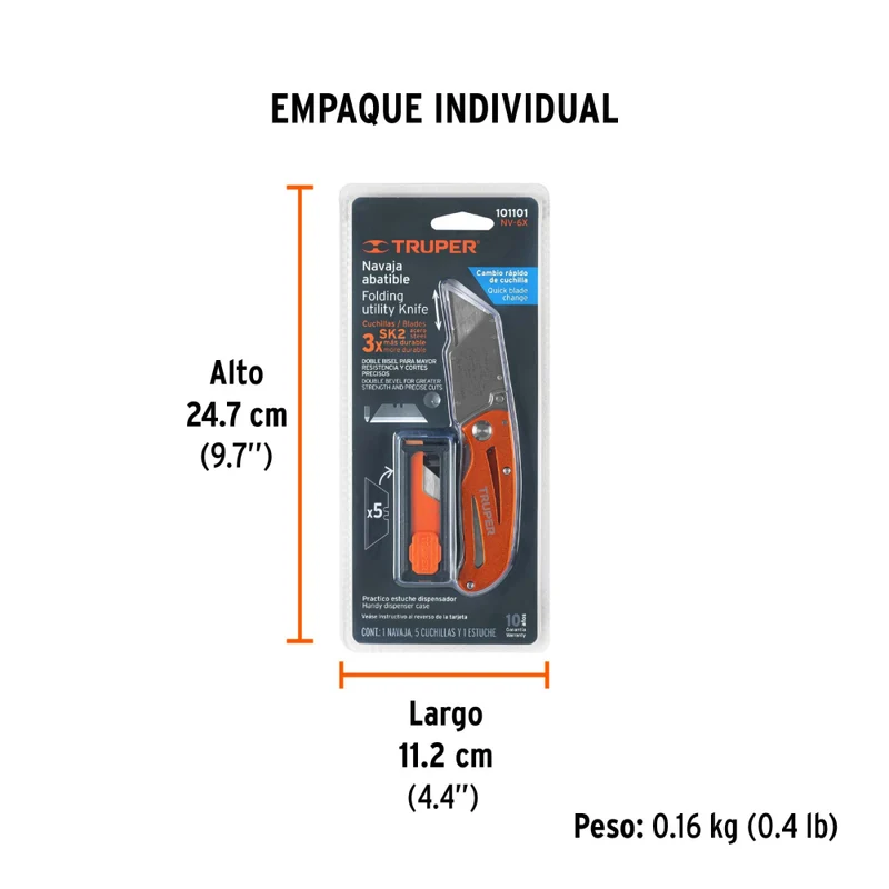NAVAJA ABATIBLE 6" CUERPO DE ALUMINIO Y ACERO INOX, TRUPER