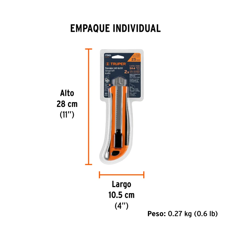 CUTTER 25MM CON ALMA METALICA Y GRIP PROFESIONAL, TRUPER