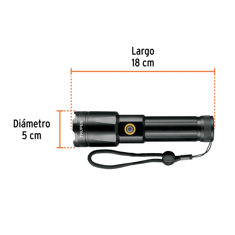 LINTERNA LED RECARG. DE ALUMINIO 1200LM, TRUPER