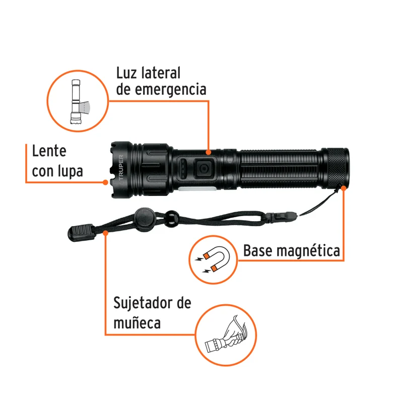 LINTERNA LED RECARG. C/LUZ DE EMERGENCIA 410LM