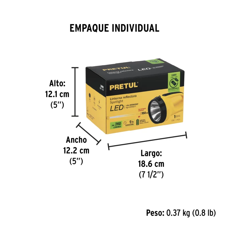 LINTERNA RECARGABLE 260LM, PRETUL