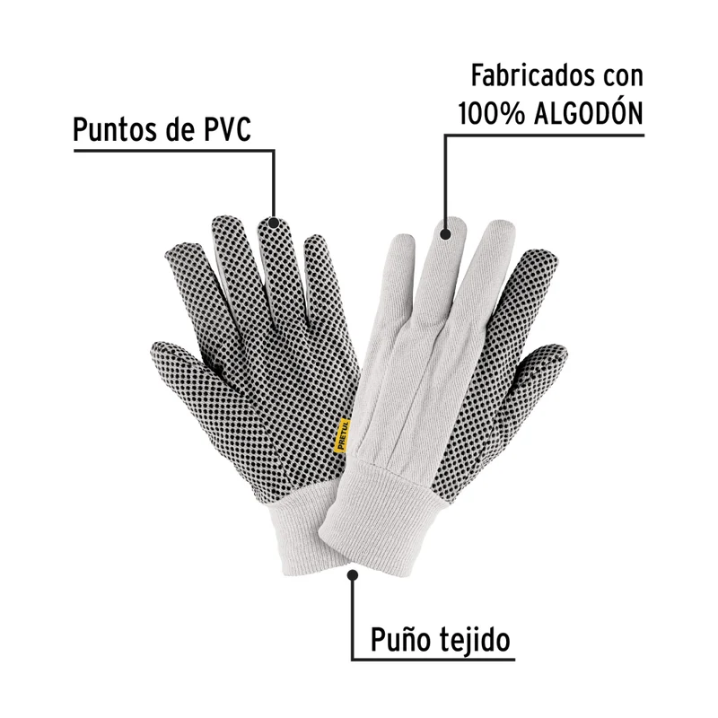 GUANTES DE ALGODON C/PUNTOS PVC PRETUL