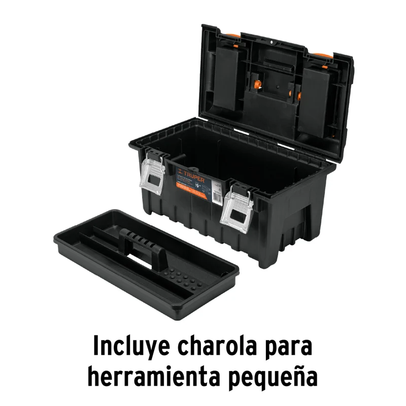 CAJA P/HERR. PLAST. 19'' C/COMPAR. BROCHE MET