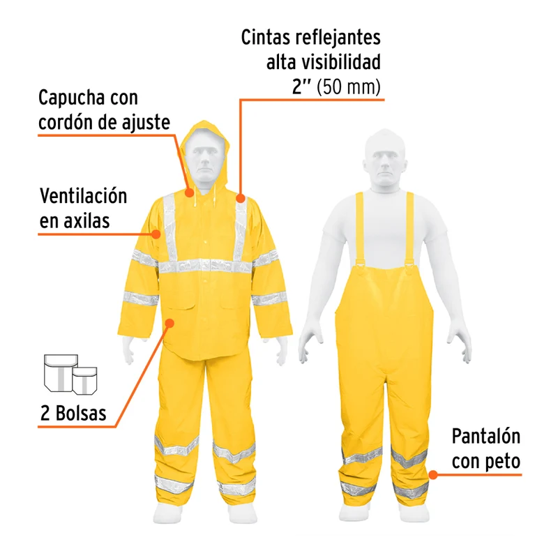 CONJ. IMPERMEABLE DOBLE CAPA, AMARILLO, TAM XG