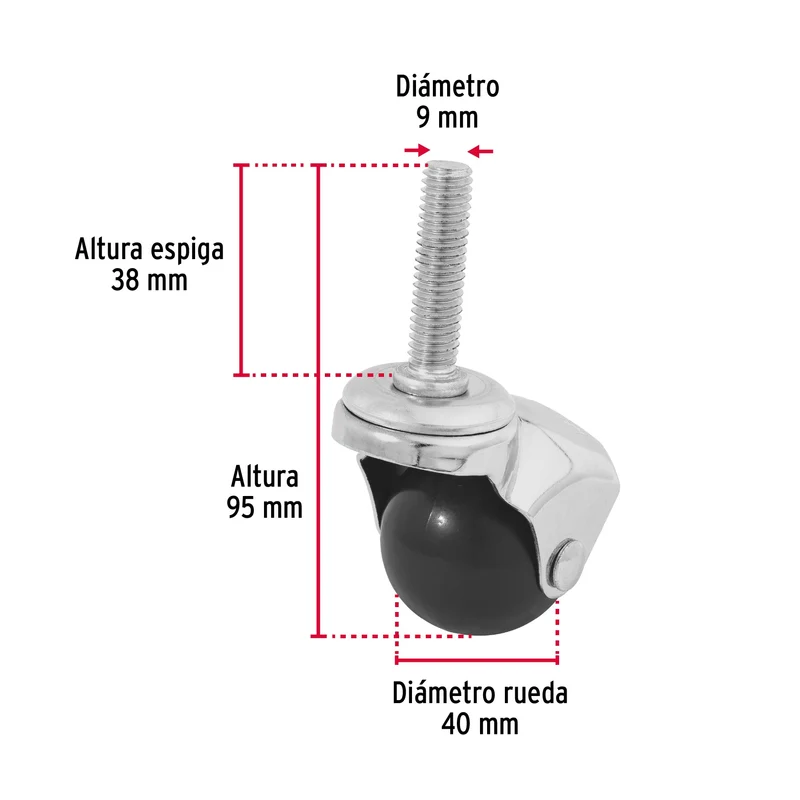 RODAJA ESFÉRICA, 40 MM CON ESPIGA, FIERO