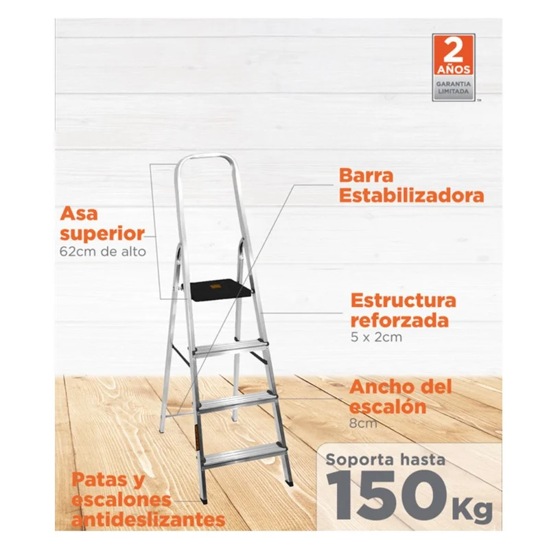 ESCALERA REFORZADA DE ALUMINIO BLACK&DECKER, 4 ESCALONES, 150 KG