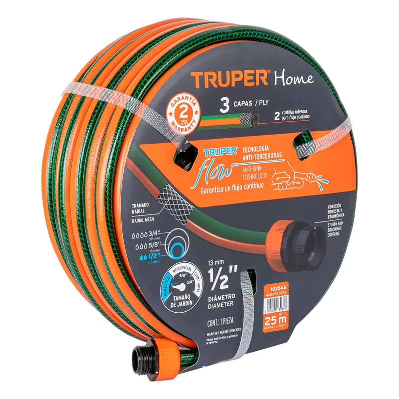 MANGUERA TRUPER 1/2" REFORZADA, 3 CAPAS DE 25 M