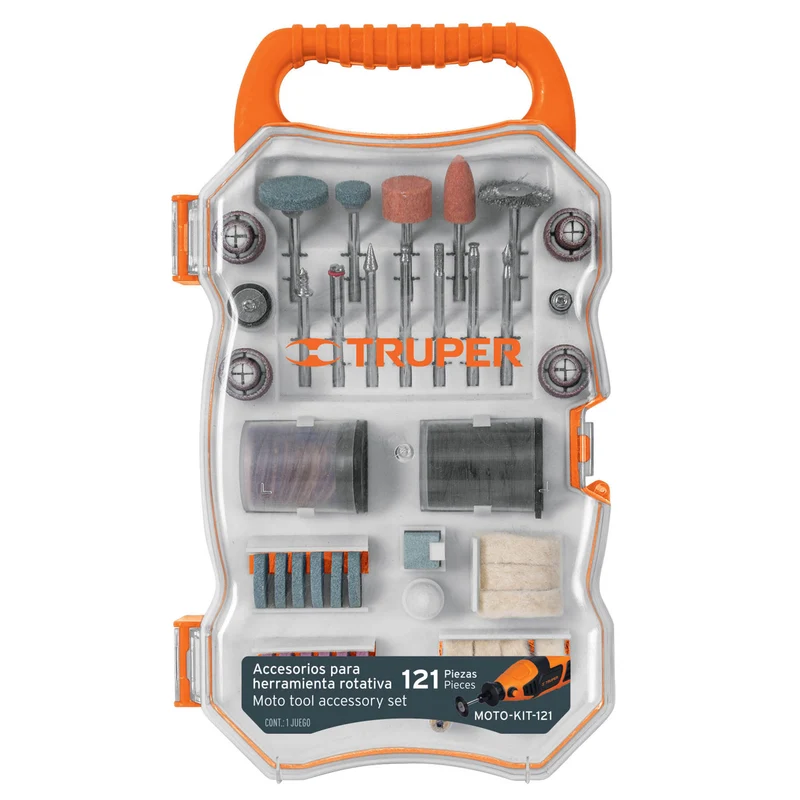 KIT CON 121 ACCESORIOS PARA HERRAMIENTA ROTATIVA, TRUPER