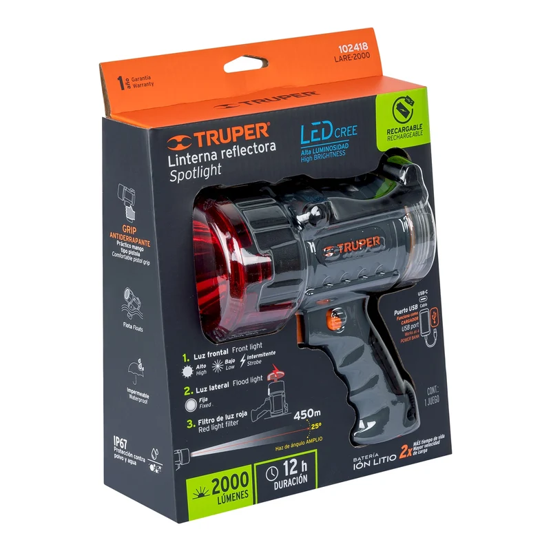 LÁMPARA DE LED 2000 LM RECARGABLE ALTA POTENCIA, TRUPER