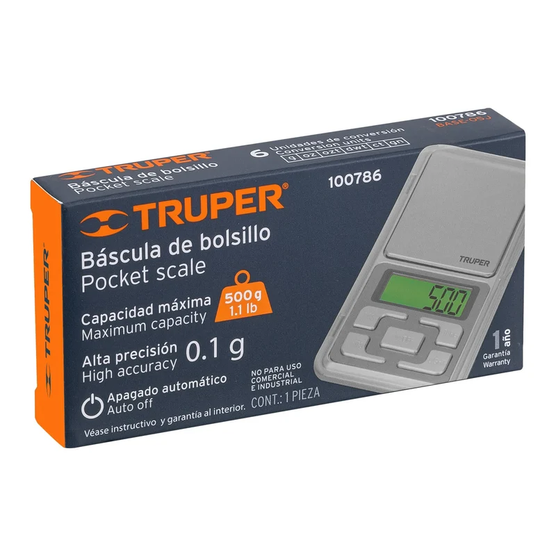 BÁSCULA ELECTRÓNICA DE BOLSILLO, DE PILAS, 500 G, TRUPER