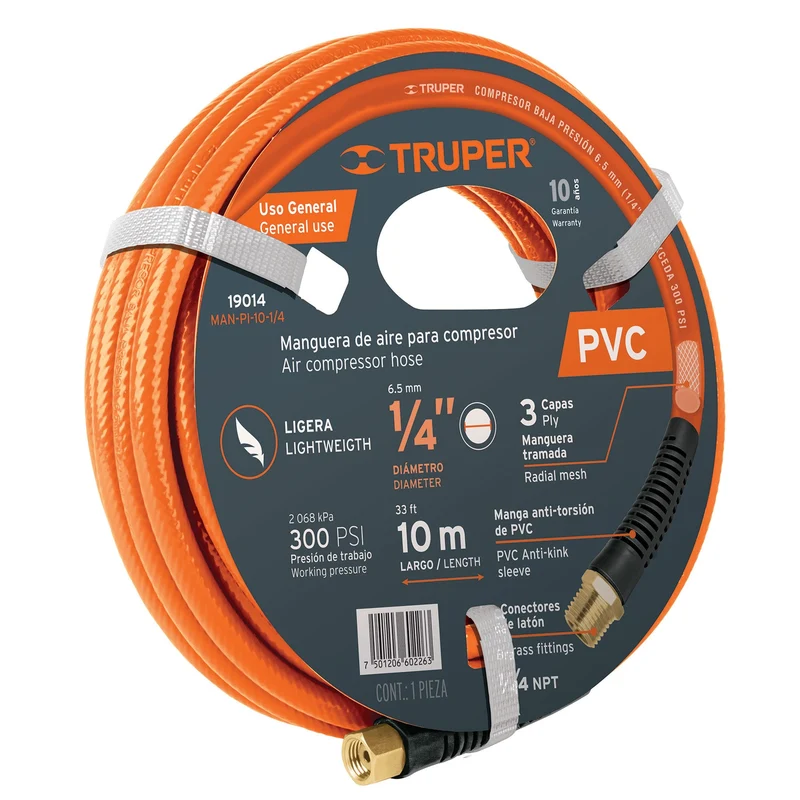 MANGUERA PARA COMPRESOR, DE PVC, 10M X 1/4", TRUPER