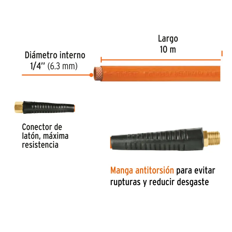 MANGUERA PARA COMPRESOR, DE PVC, 10M X 1/4", TRUPER