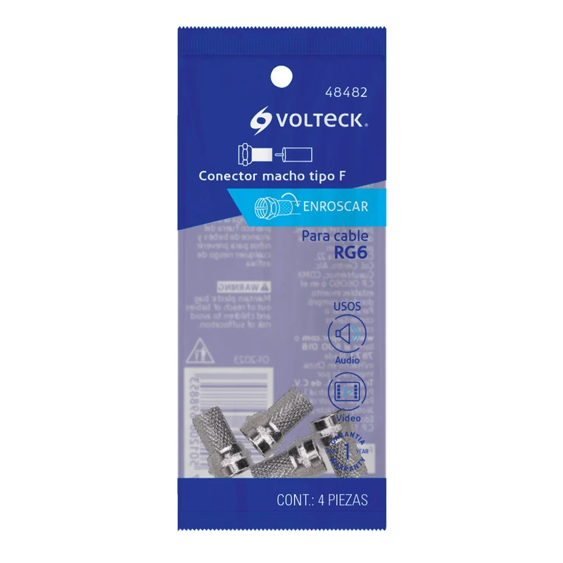 4 CONECTORES COAXIALES RG 6 DE ENROSCAR, VOLTECK